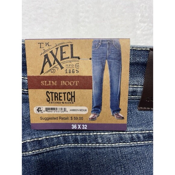 T.K. Axel Slim Boot Men's Stretch Blue Denim Jeans Size 36x32 - Picture 12 of 15